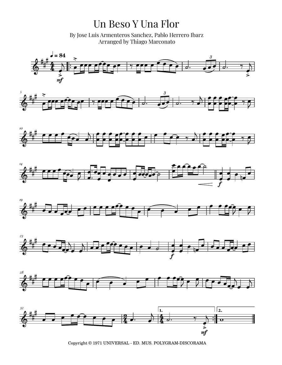 Un Beso Y Una Flor Un Beso Y Una Flor Violin Solo scores gallery preview page 1