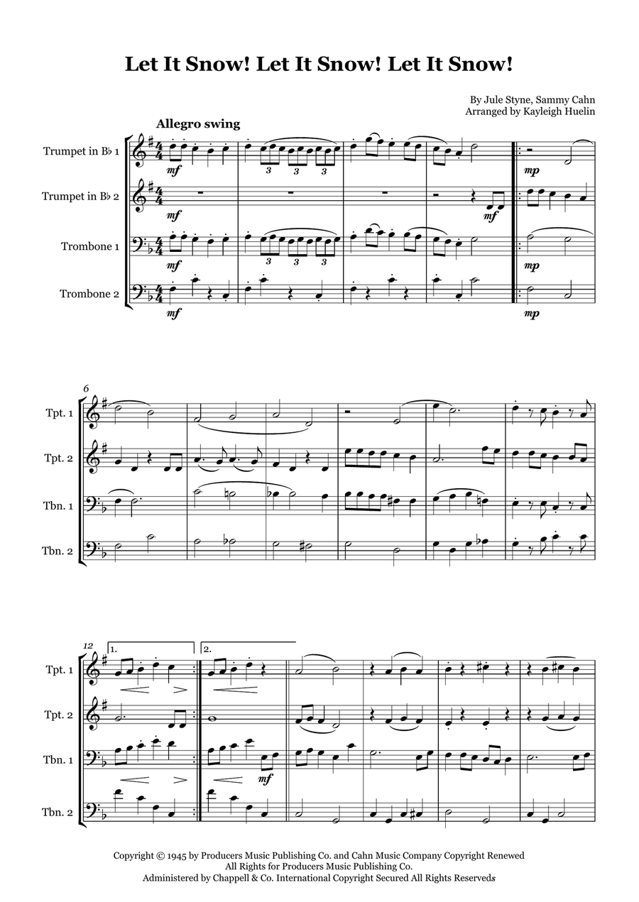 Let It Snow! Let It Snow! Let It Snow! Brass Quartet scores gallery preview page 1