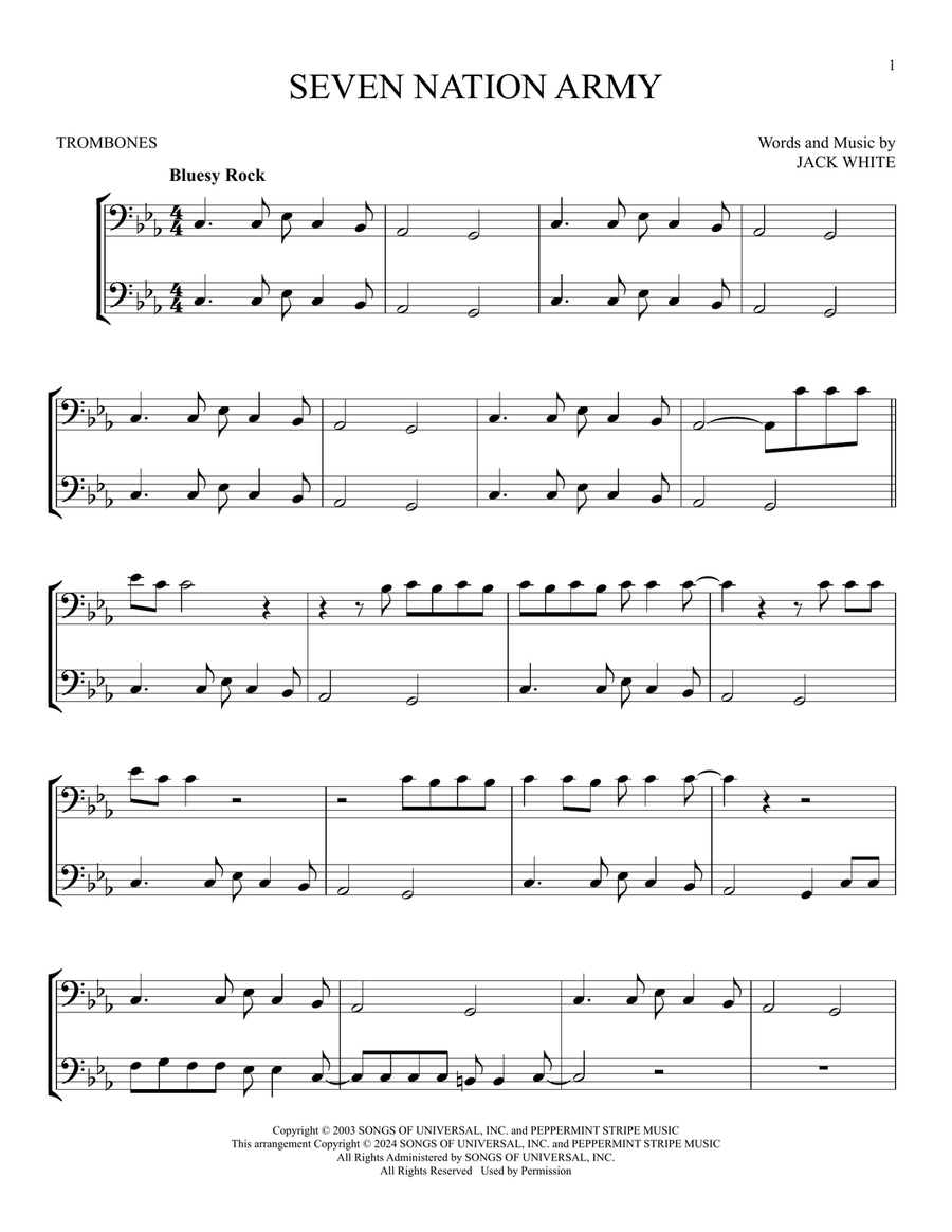 Seven Nation Army Seven Nation Army Trombone Duet scores gallery preview page 1