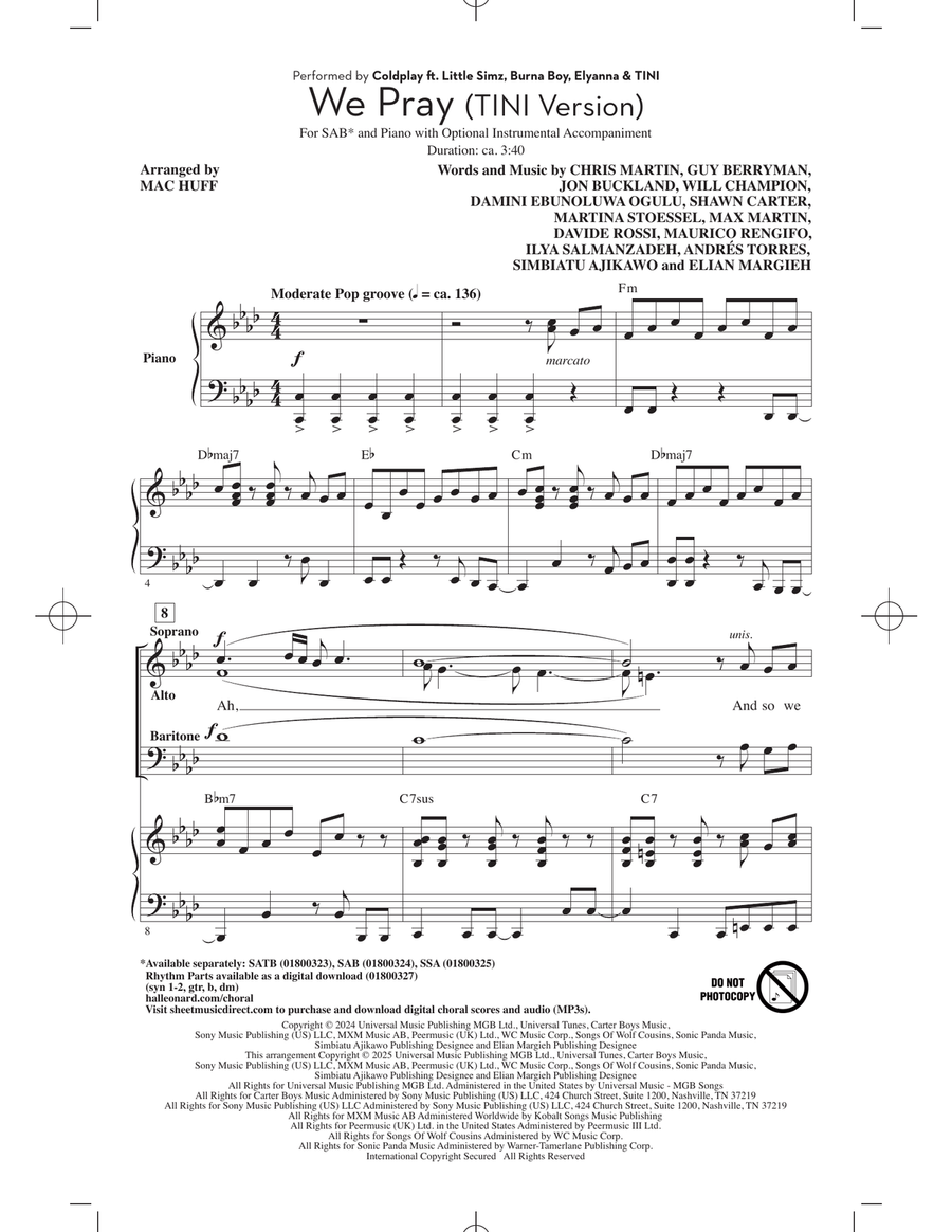 We Pray - Tini Version (arr. Mac Huff) 3-Part scores gallery preview page 1