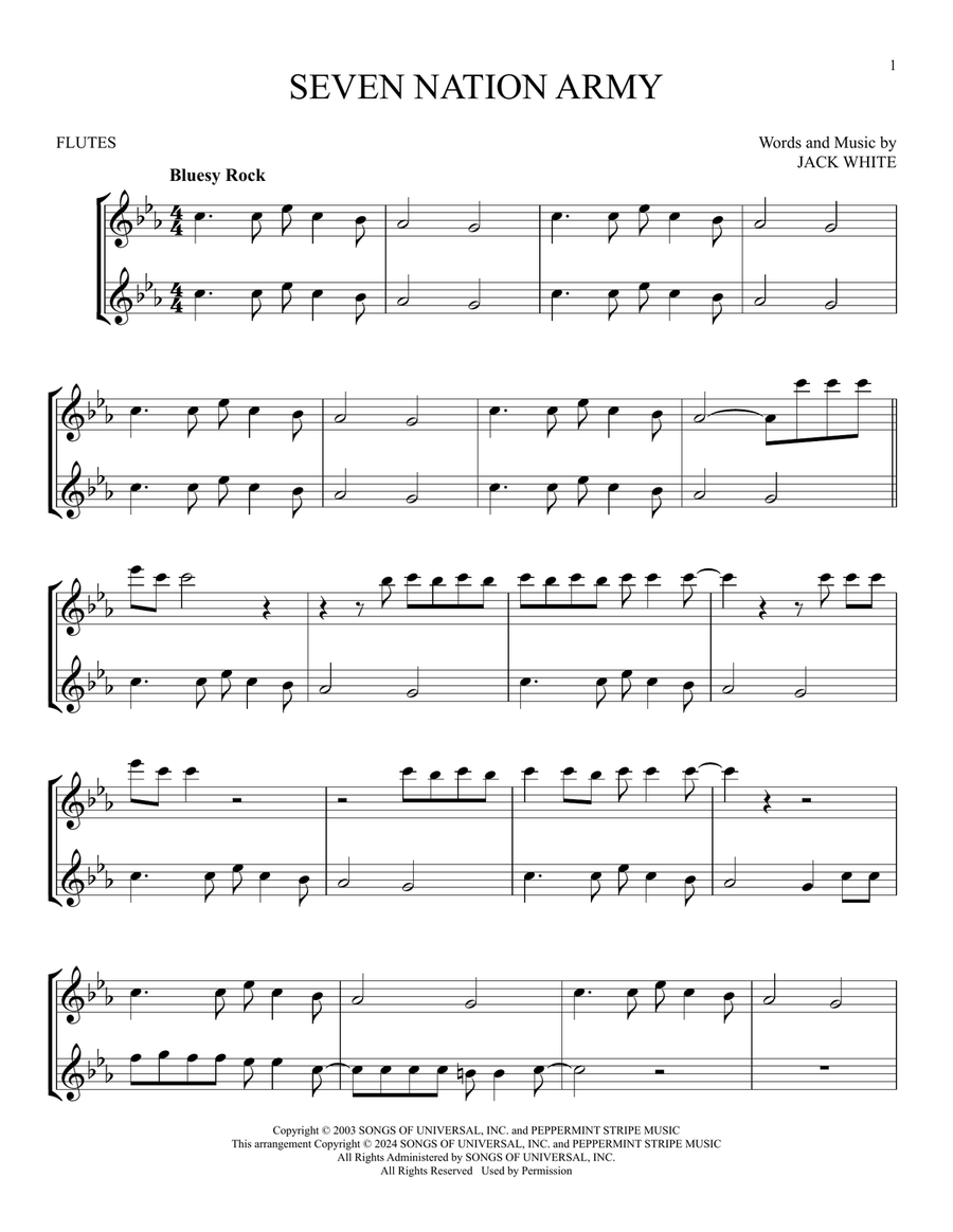 Seven Nation Army Seven Nation Army Flute Duet scores gallery preview page 1