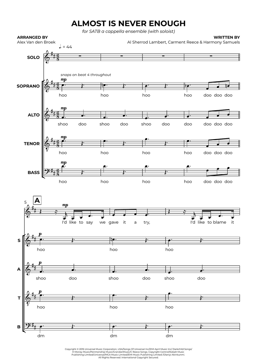 Almost Is Never Enough Almost Is Never Enough 4-Part scores gallery preview page 1