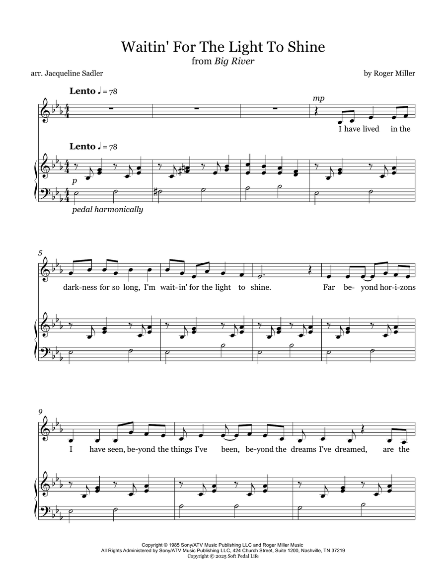 Waitin' For The Light To Shine Piano, Vocal scores gallery preview page 1