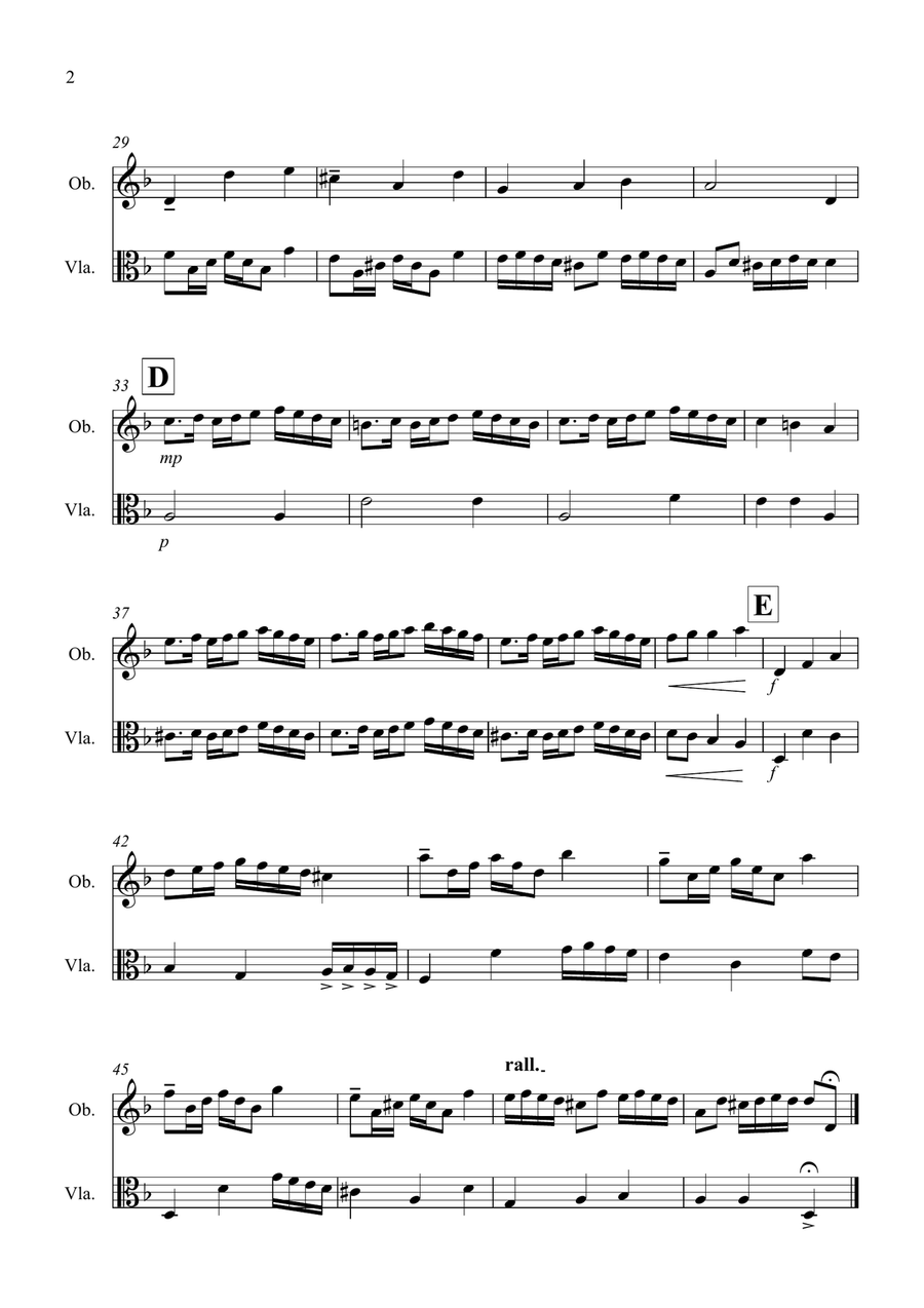 Rondeau (from Abdelazer) for Oboe and Viola Duet Oboe scores gallery preview page 2