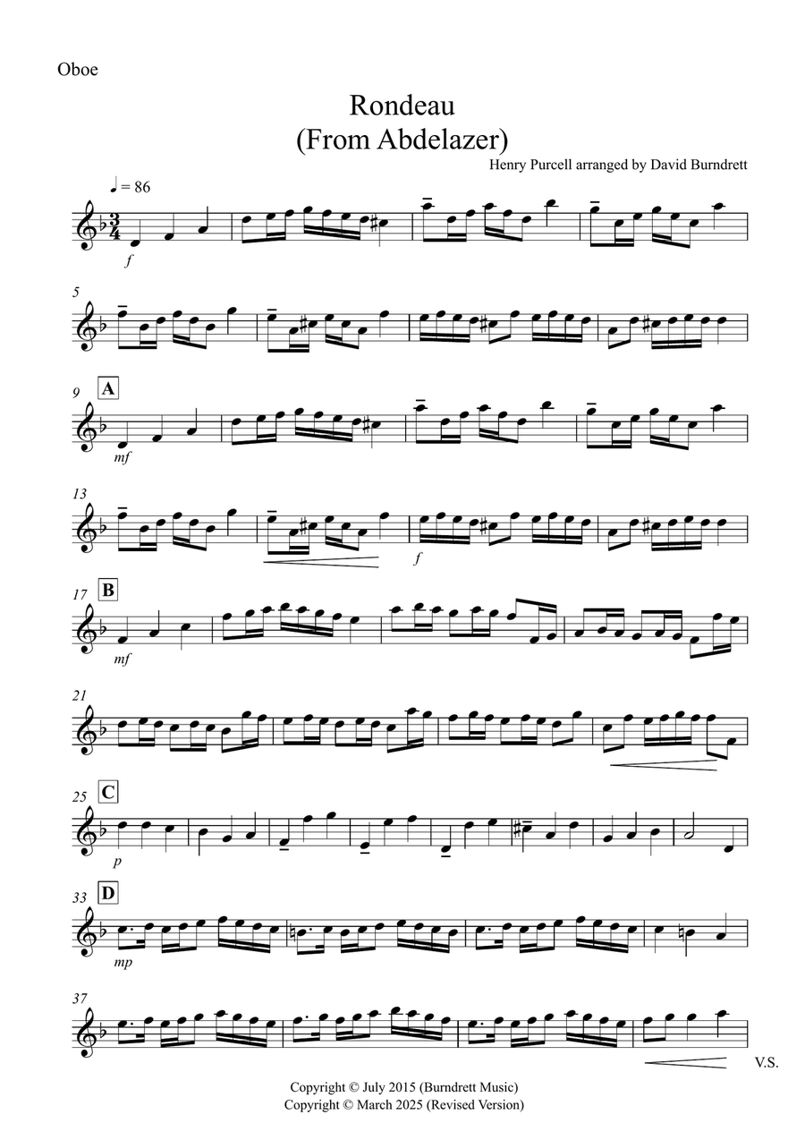 Rondeau (from Abdelazer) for Oboe and Viola Duet Oboe scores gallery preview page 3