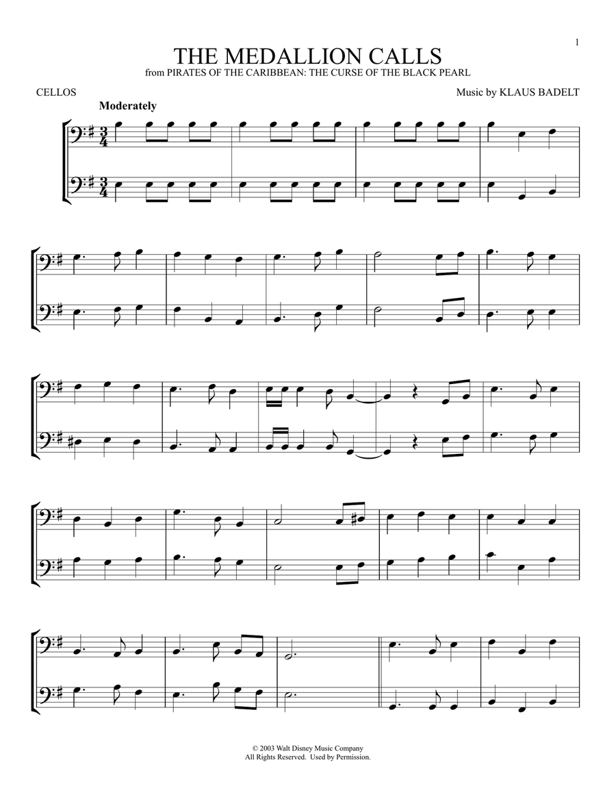 The Medallion Calls (from Pirates Of The Caribbean: The Curse Of The Black Pearl) String Duet scores gallery preview page 1