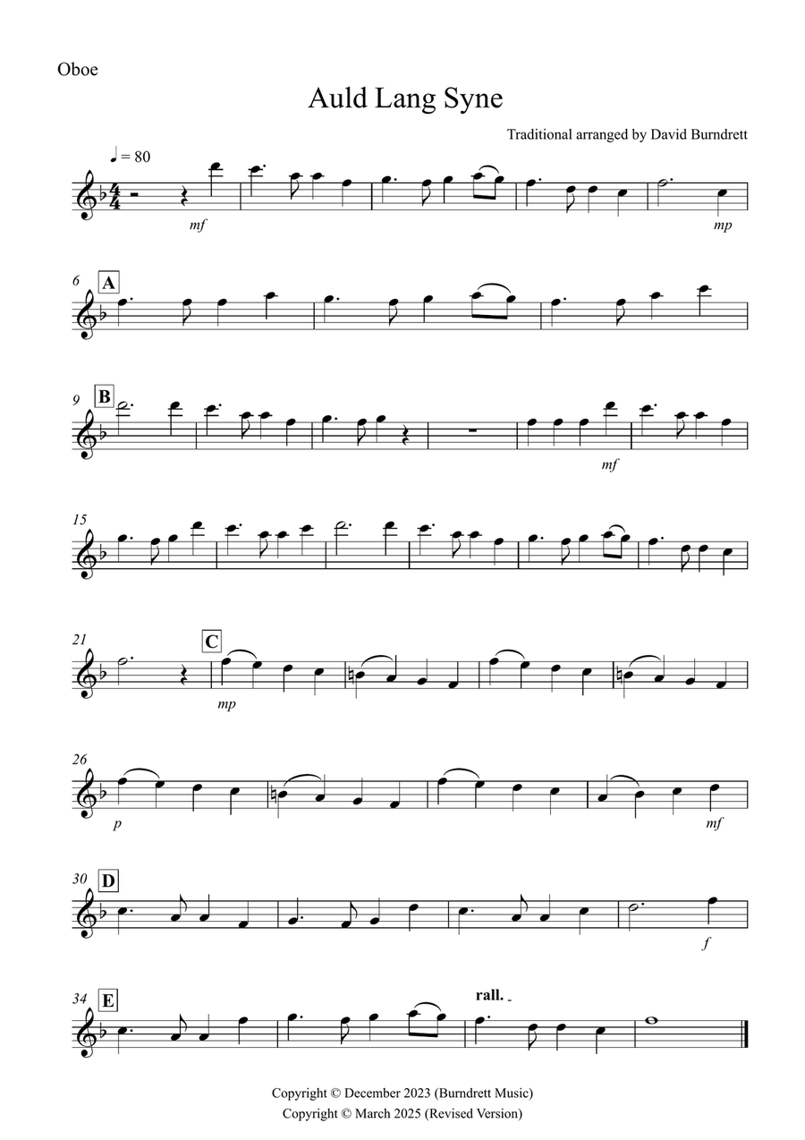 Auld Lang Syne for Oboe and Viola Duet Oboe scores gallery preview page 4