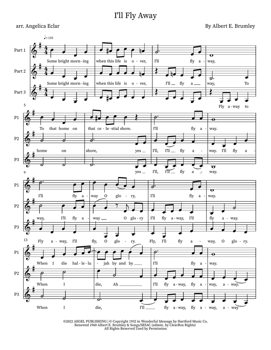 I'll Fly Away I'll Fly Away SSA scores gallery preview page 1