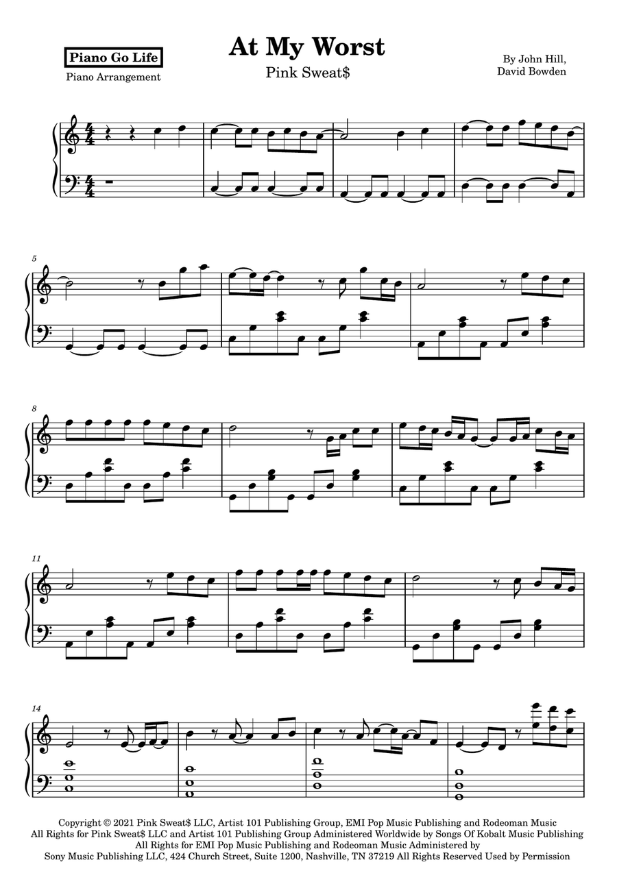 At My Worst At My Worst Piano Solo scores gallery preview page 1