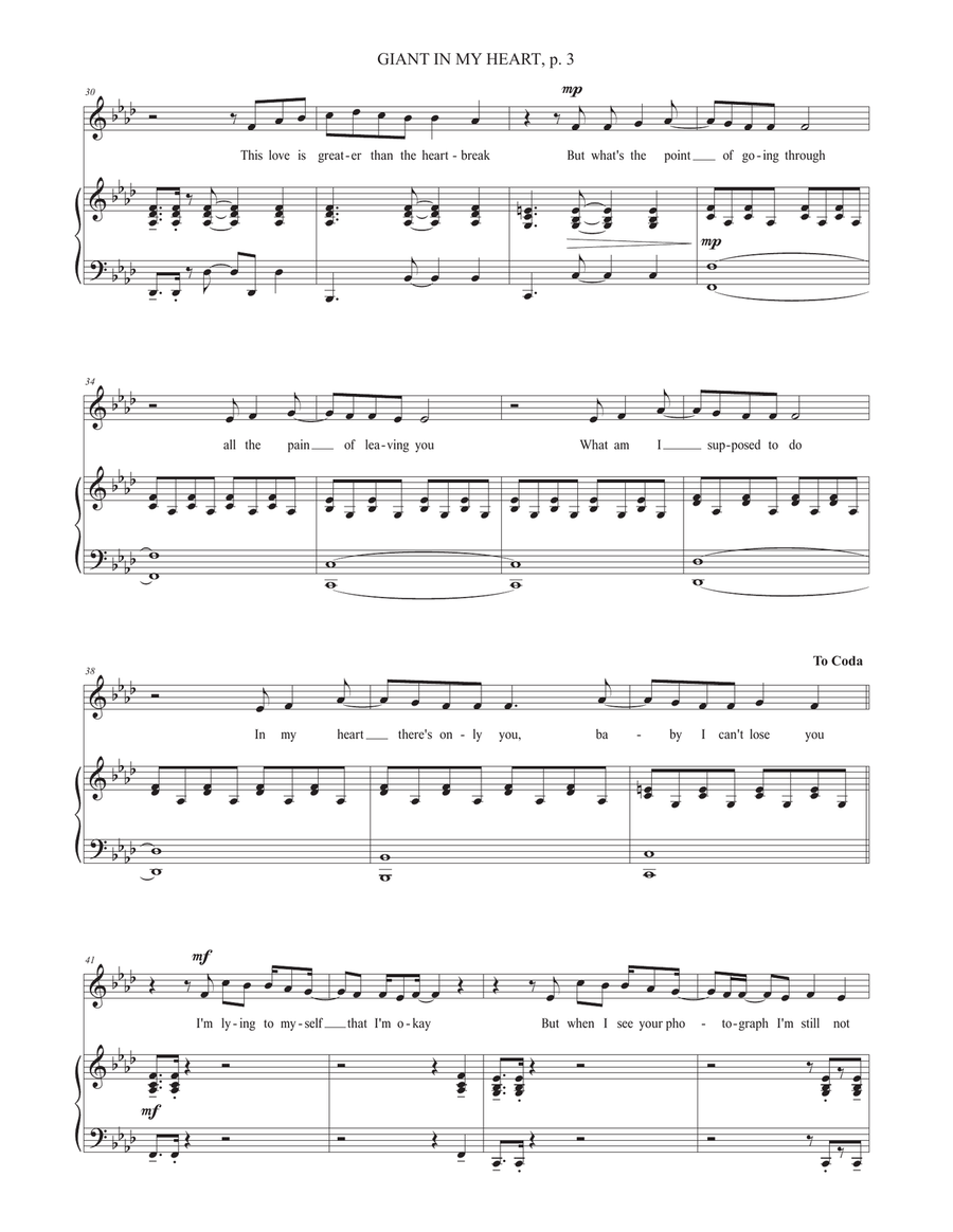 Giant In My Heart Giant In My Heart Piano, Vocal scores gallery preview page 3