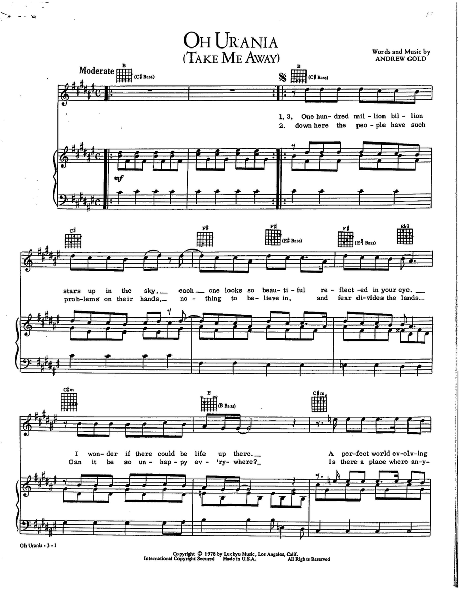 Oh Urania Take Me Away Oh Urania Take Me Away Piano, Vocal scores gallery preview page 1