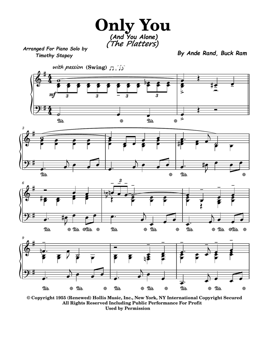Only You (And You Alone) Only You (And You Alone) Piano Solo scores gallery preview page 1