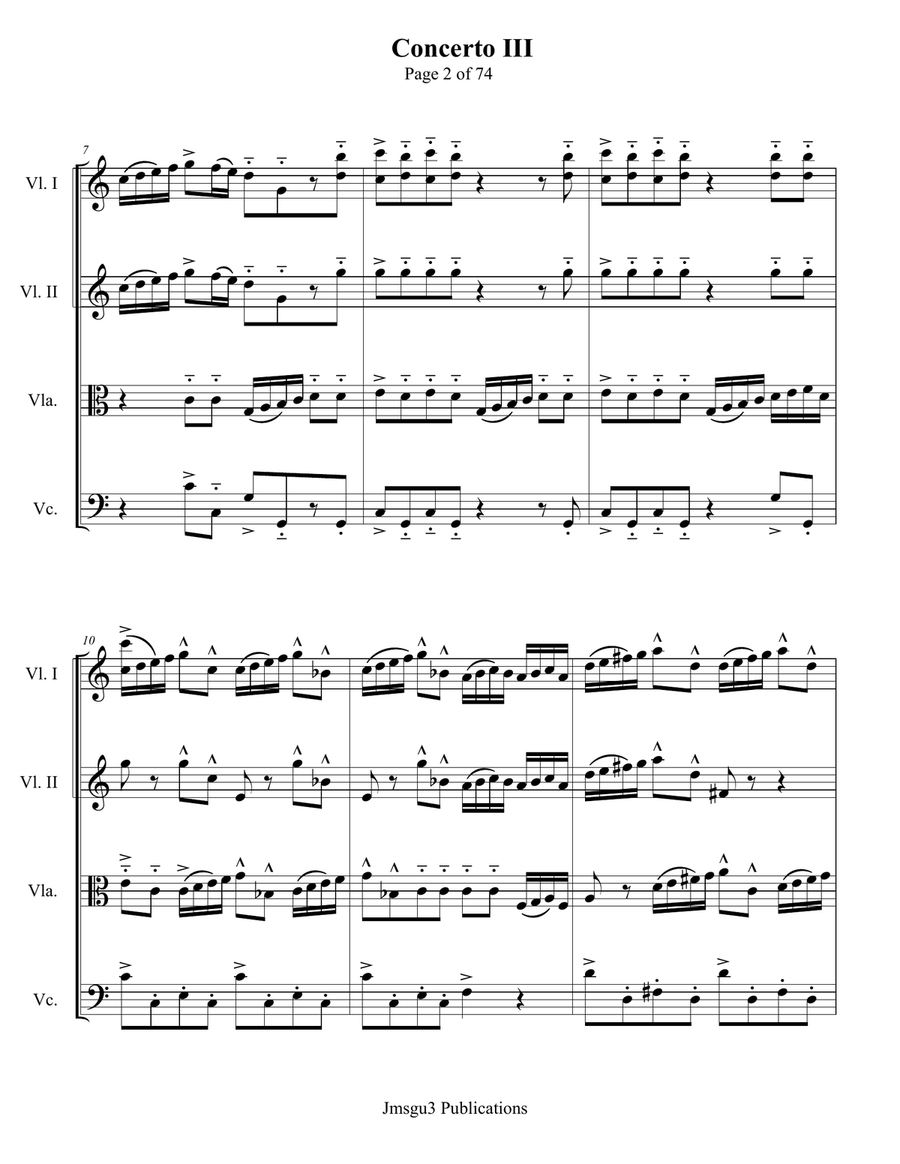 Bach: Concerto No. 3 BWV 594 for String Quartet - Score Only String Quartet scores gallery preview page 2