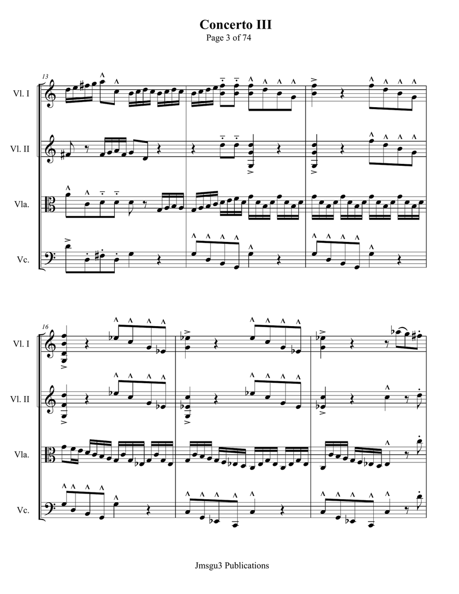 Bach: Concerto No. 3 BWV 594 for String Quartet - Score Only String Quartet scores gallery preview page 3