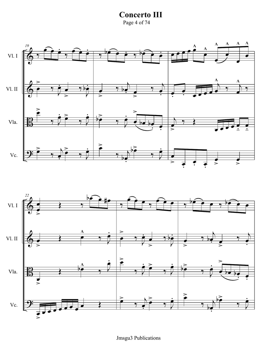 Bach: Concerto No. 3 BWV 594 for String Quartet - Score Only String Quartet scores gallery preview page 4