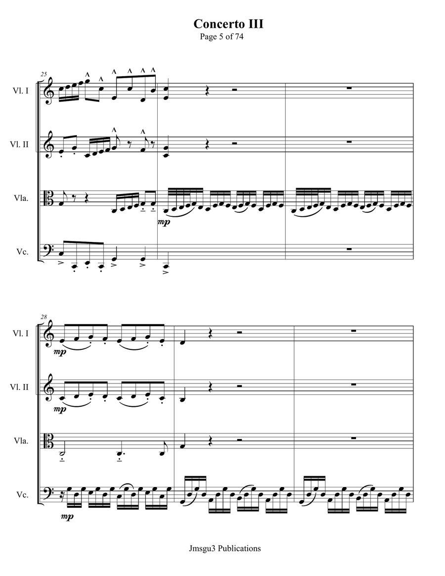 Bach: Concerto No. 3 BWV 594 for String Quartet - Score Only String Quartet scores gallery preview page 5