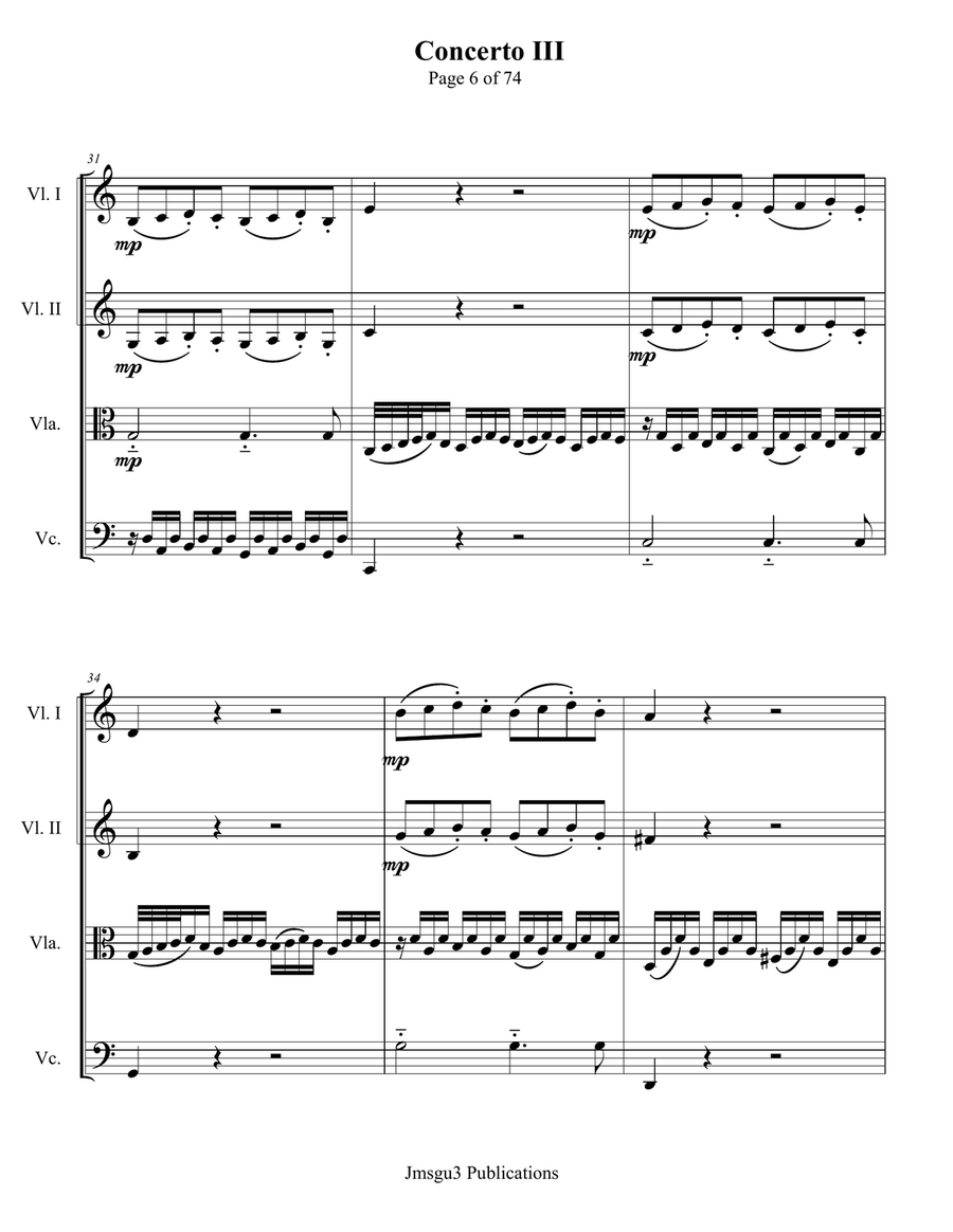 Bach: Concerto No. 3 BWV 594 for String Quartet - Score Only String Quartet scores gallery preview page 6