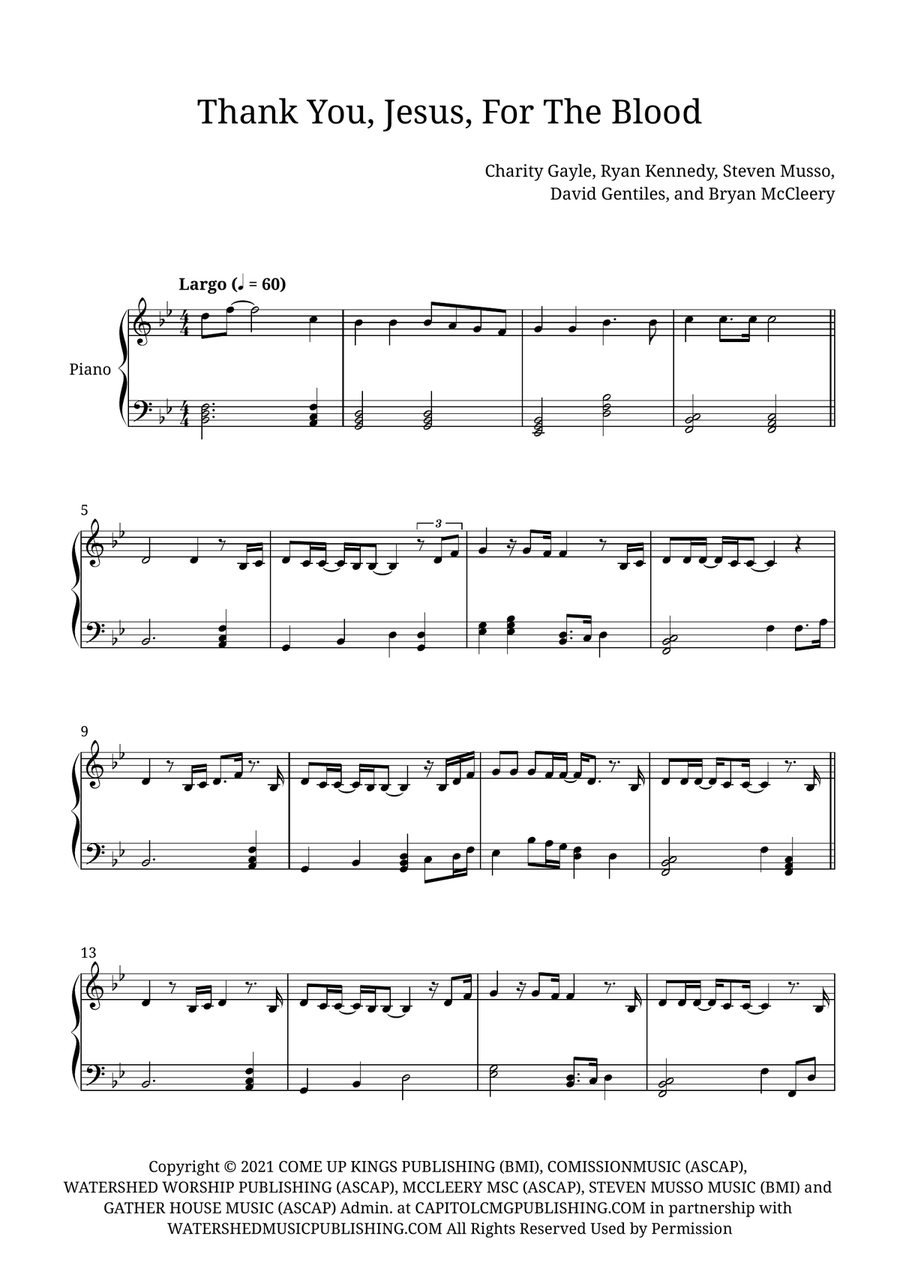 Thank You Jesus For The Blood Piano Solo scores gallery preview page 1