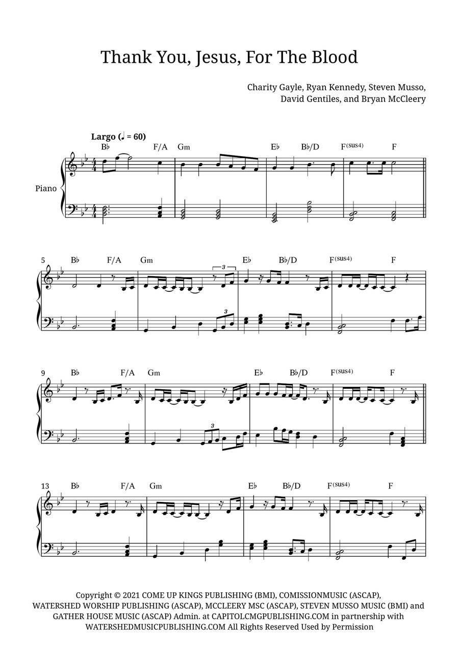 Thank You Jesus For The Blood Piano Solo scores gallery preview page 1