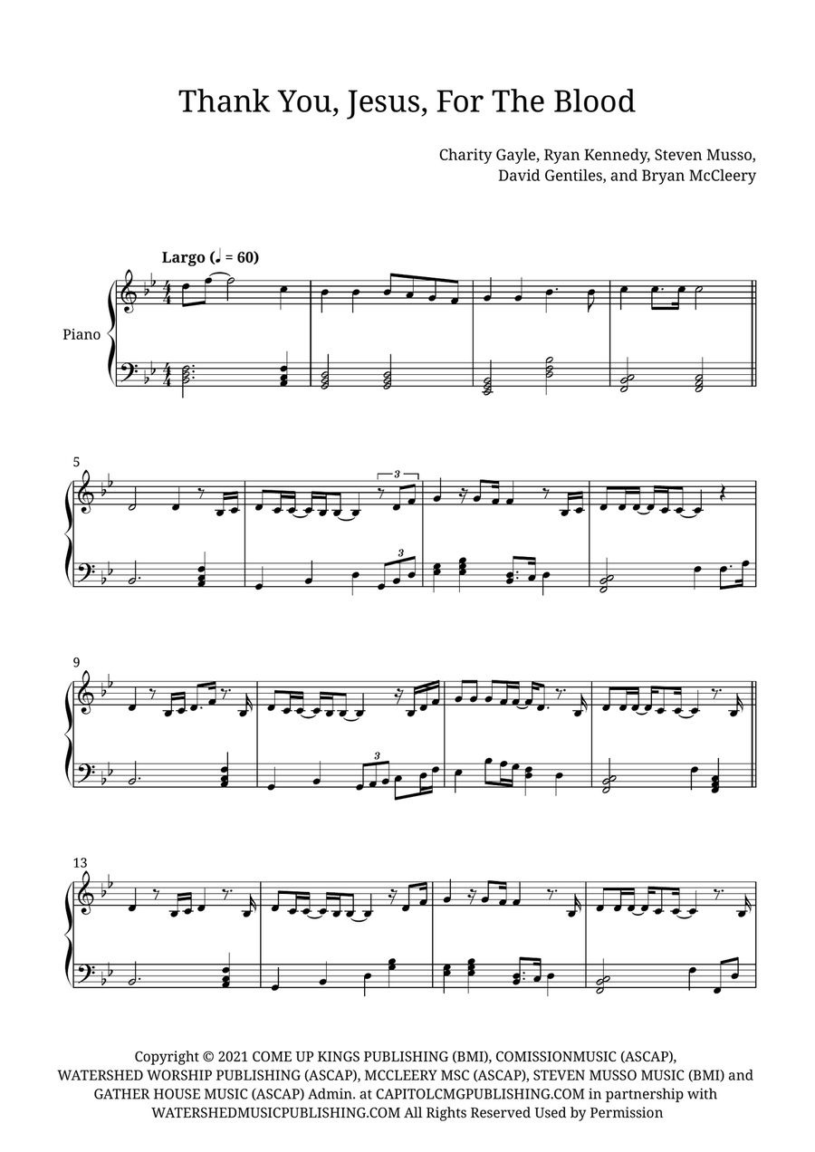 Thank You Jesus For The Blood Piano Solo scores gallery preview page 1