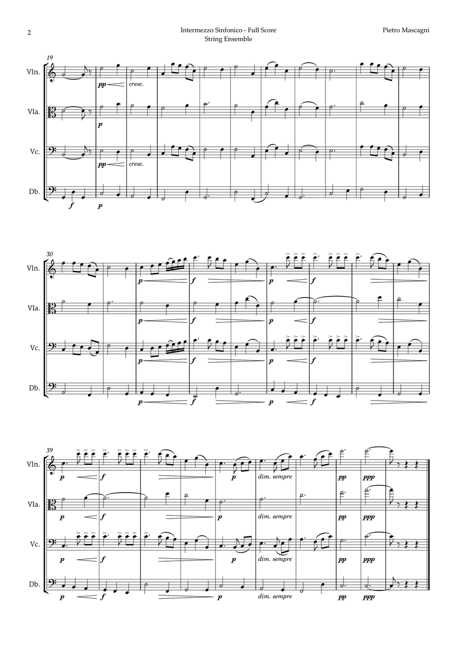 Intermezzo Sinfonico by Pietro Mascagni for String Ensemble Chamber Music scores gallery preview page 2