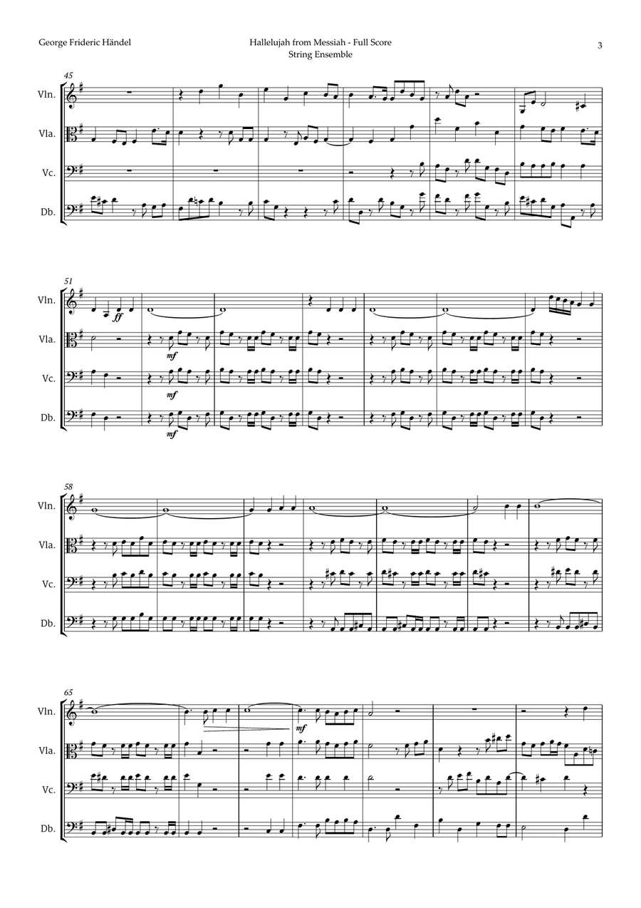 Hallelujah by Friedrich Händel for String Ensemble Chamber Music scores gallery preview page 3