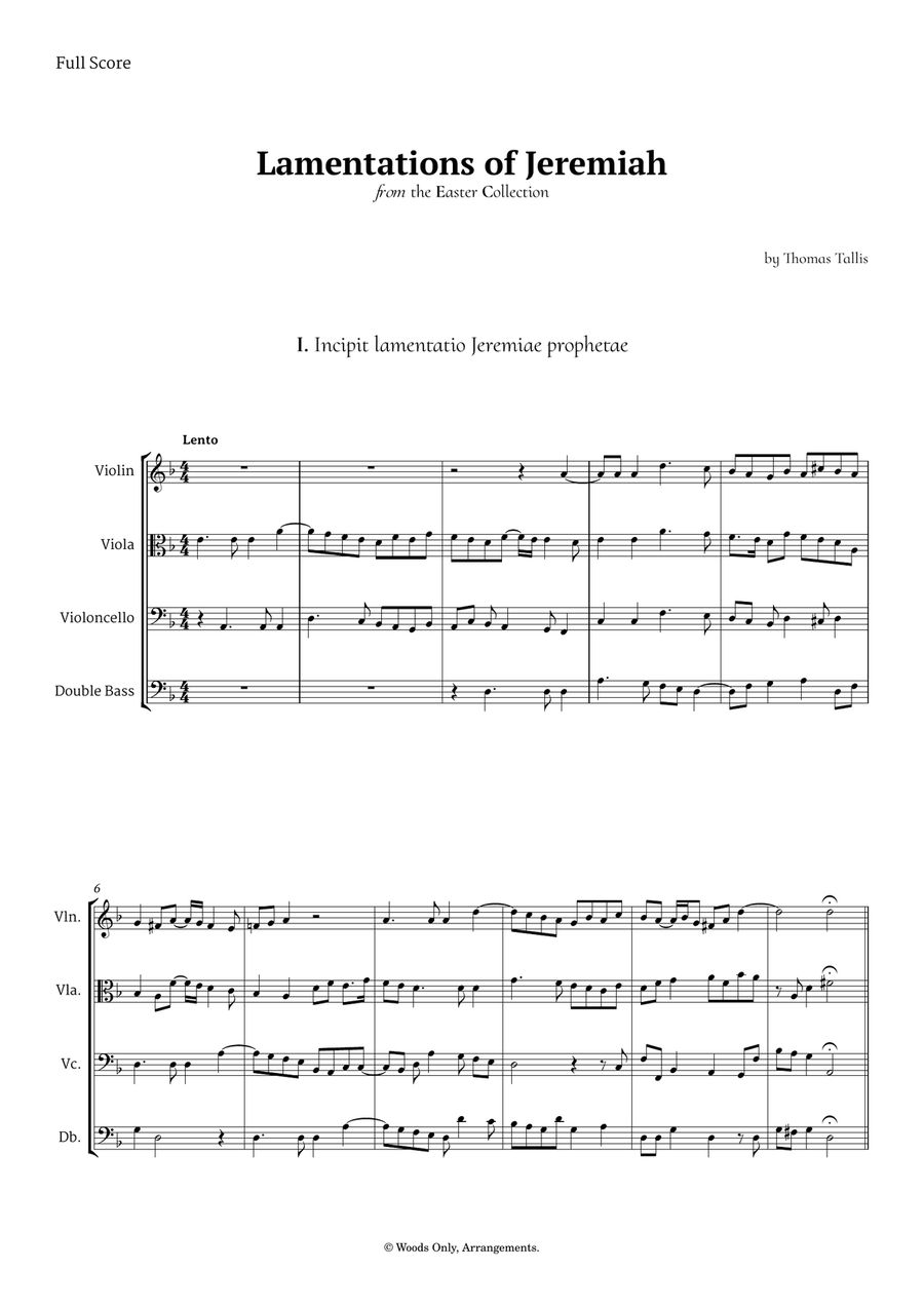 Lamentations of Jeremiah by Thomas Tallis for String Ensemble Chamber Music scores gallery preview page 1