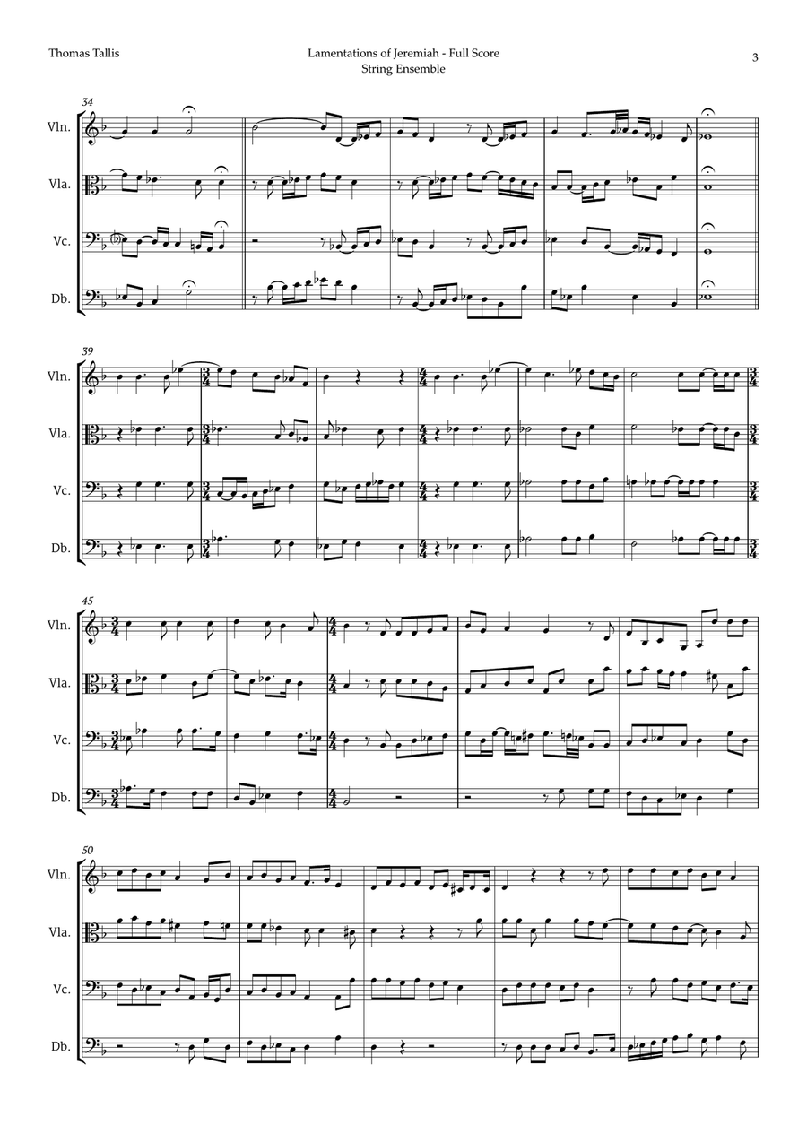Lamentations of Jeremiah by Thomas Tallis for String Ensemble Chamber Music scores gallery preview page 3