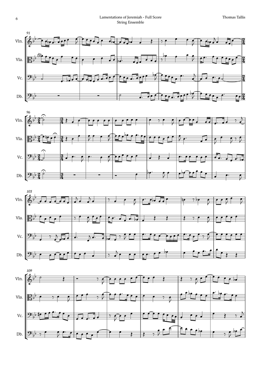 Lamentations of Jeremiah by Thomas Tallis for String Ensemble Chamber Music scores gallery preview page 6