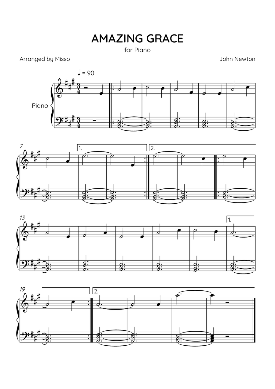 Amazing Grace - Piano Solo in Ab Major - Beginner Level - Sheet Music - Sheet Music Easy Piano scores gallery preview page 1