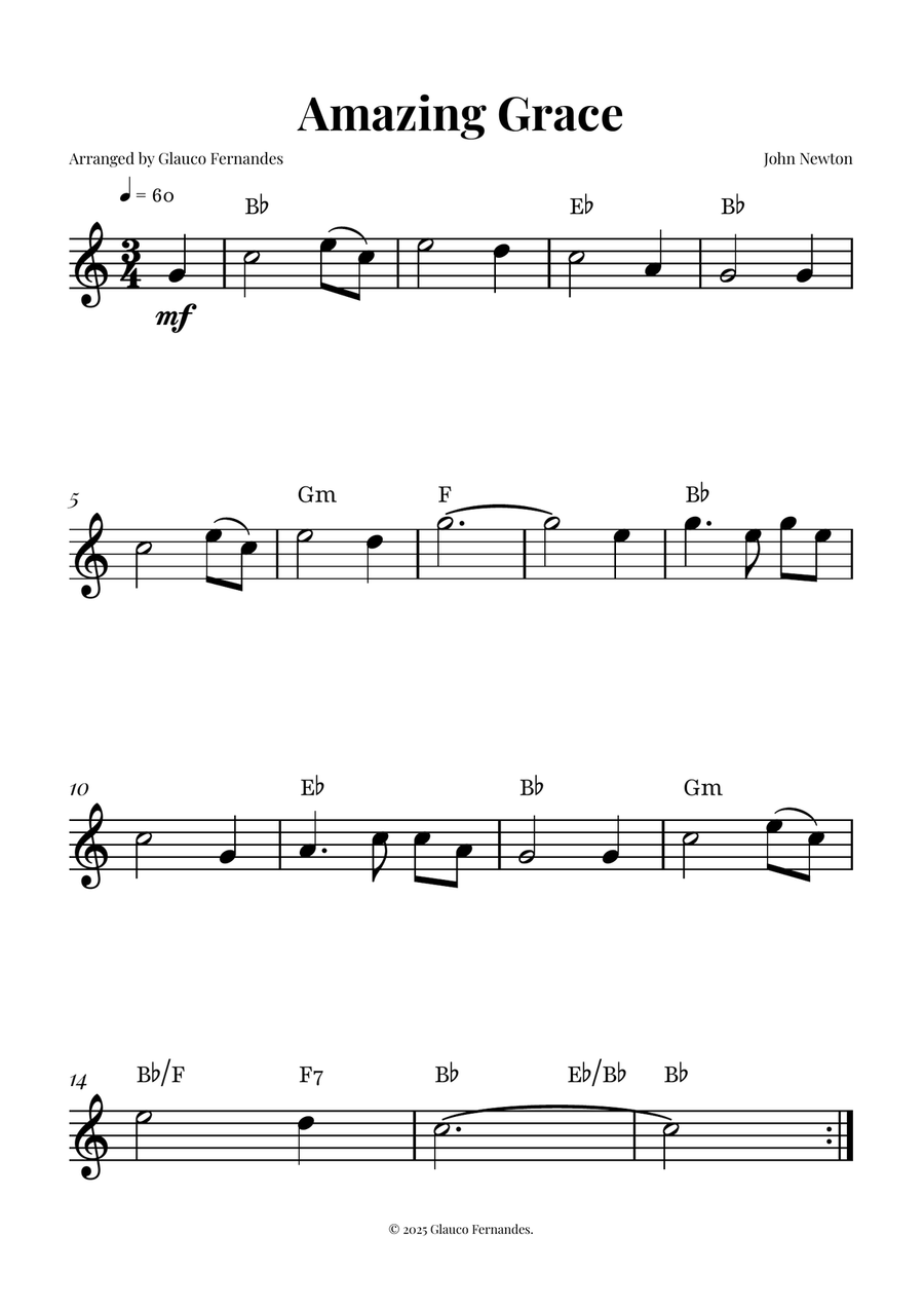 Amazing Grace - EASY PLAY for Bb Instruments B-Flat Instrument scores gallery preview page 1