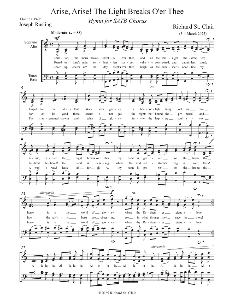 Arise, Arise! The Light Breaks O'er Thee 4-Part scores gallery preview page 1