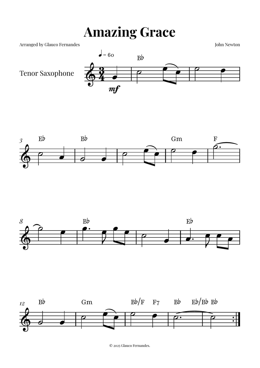 Amazing Grace - EASY PLAY for Tenor Sax Tenor Saxophone scores gallery preview page 1