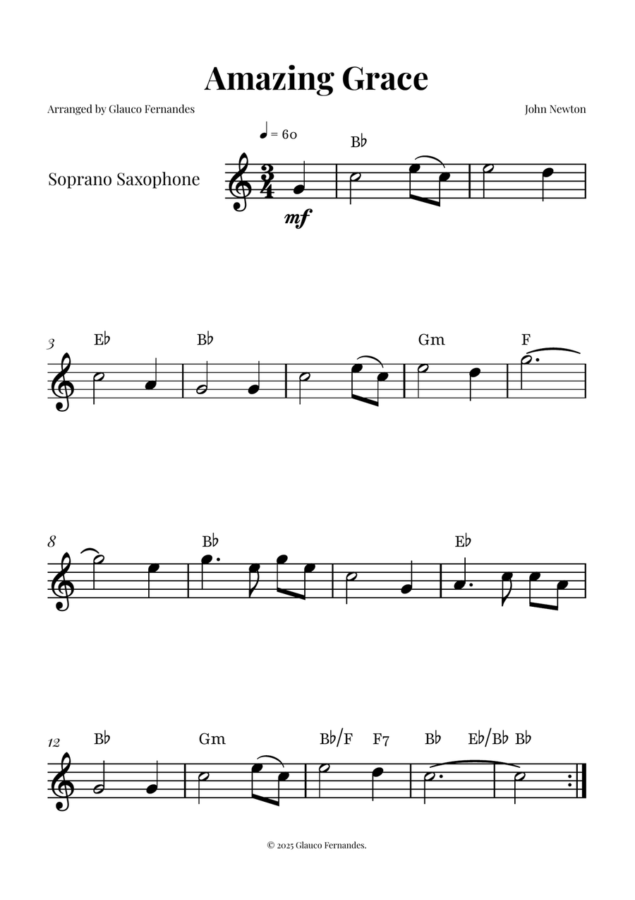 Amazing Grace - EASY PLAY for Soprano Sax Soprano Saxophone scores gallery preview page 1