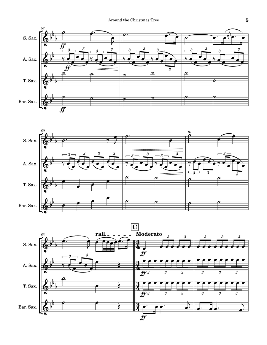 Around The Christmas Tree - A Yuletide Potpourri Saxophone Quartet scores gallery preview page 5