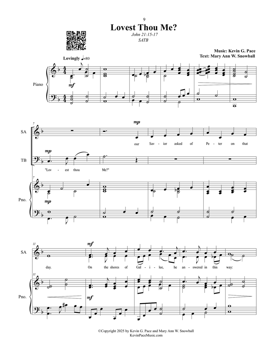 Lovest Thou Me? sacred music. for SATB choir - text by Mary Ann Snowball 4-Part scores gallery preview page 2