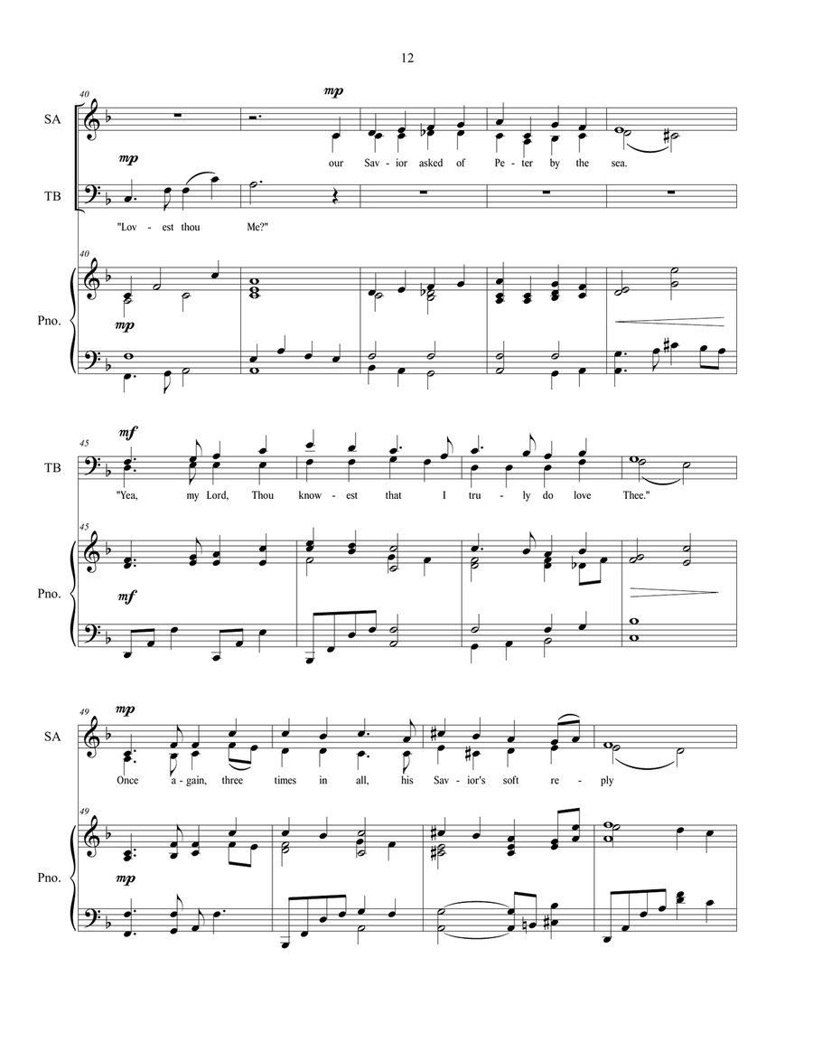 Lovest Thou Me? sacred music. for SATB choir - text by Mary Ann Snowball 4-Part scores gallery preview page 5
