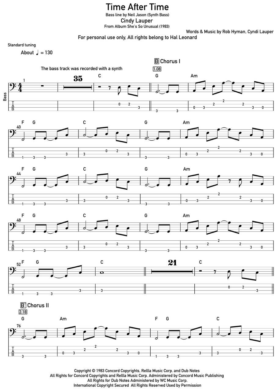 Time After Time Acoustic Guitar scores gallery preview page 1
