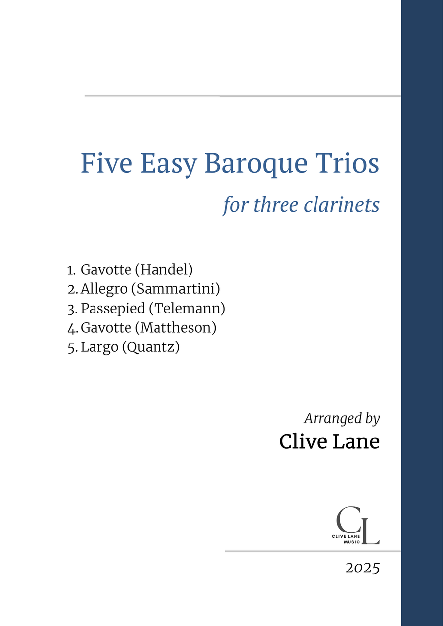 Five Easy Baroque Trios for three clarinets Woodwind Trio scores gallery preview page 1