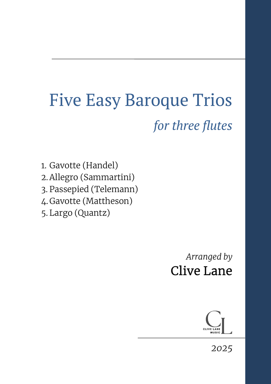 Five Easy Baroque Trios for three flutes Flute Trio scores gallery preview page 1