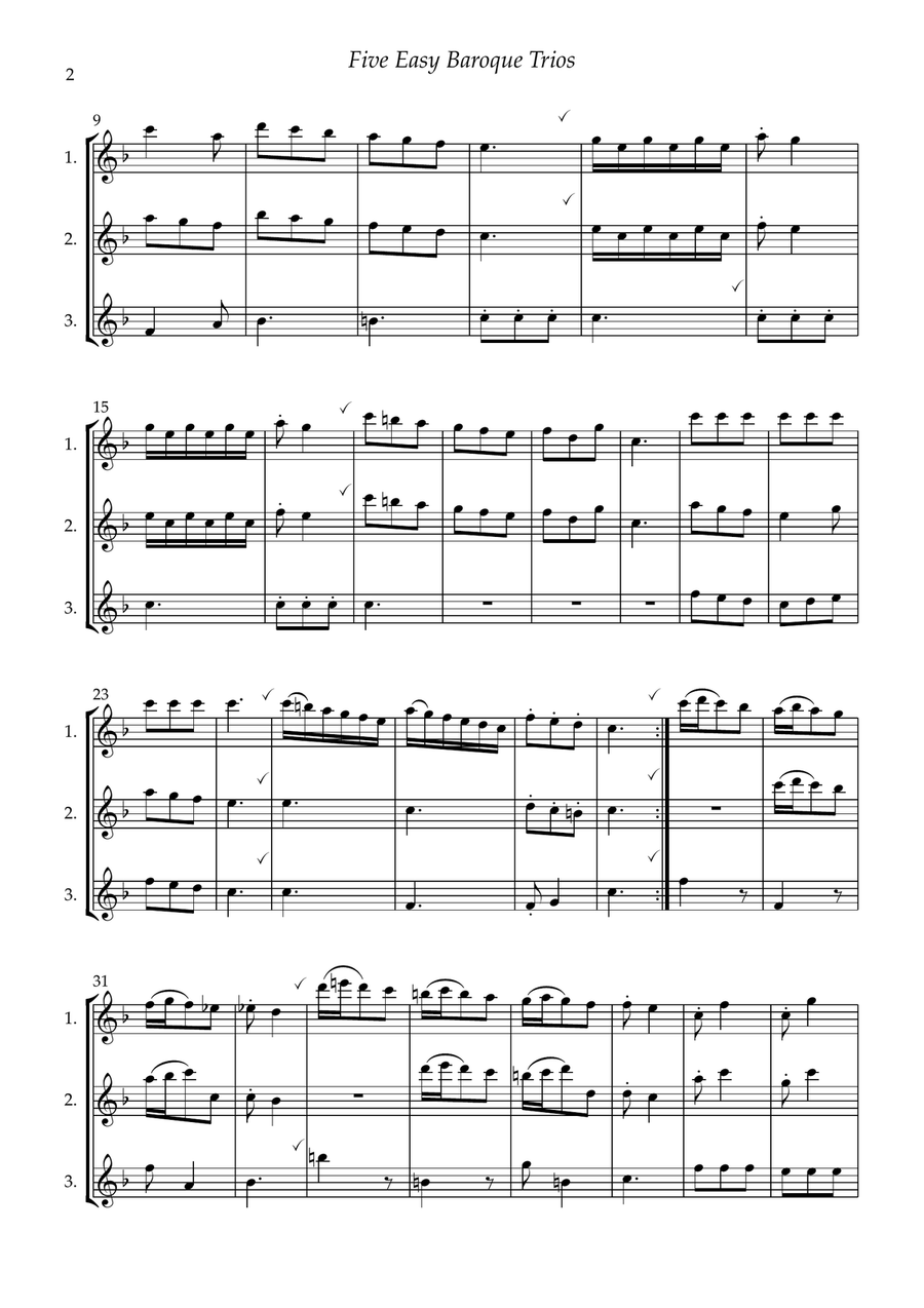 Five Easy Baroque Trios for three flutes Flute Trio scores gallery preview page 4