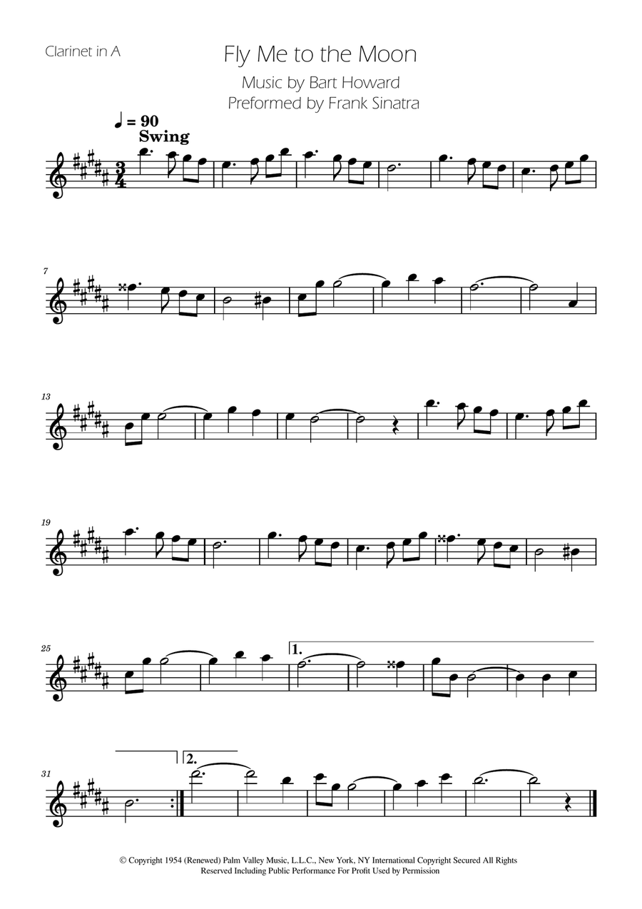 Fly Me To The Moon (In Other Words) A Clarinet scores gallery preview page 1
