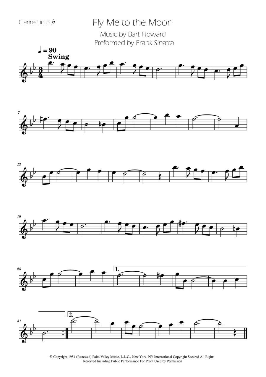 Fly Me To The Moon (In Other Words) B-Flat Clarinet scores gallery preview page 1