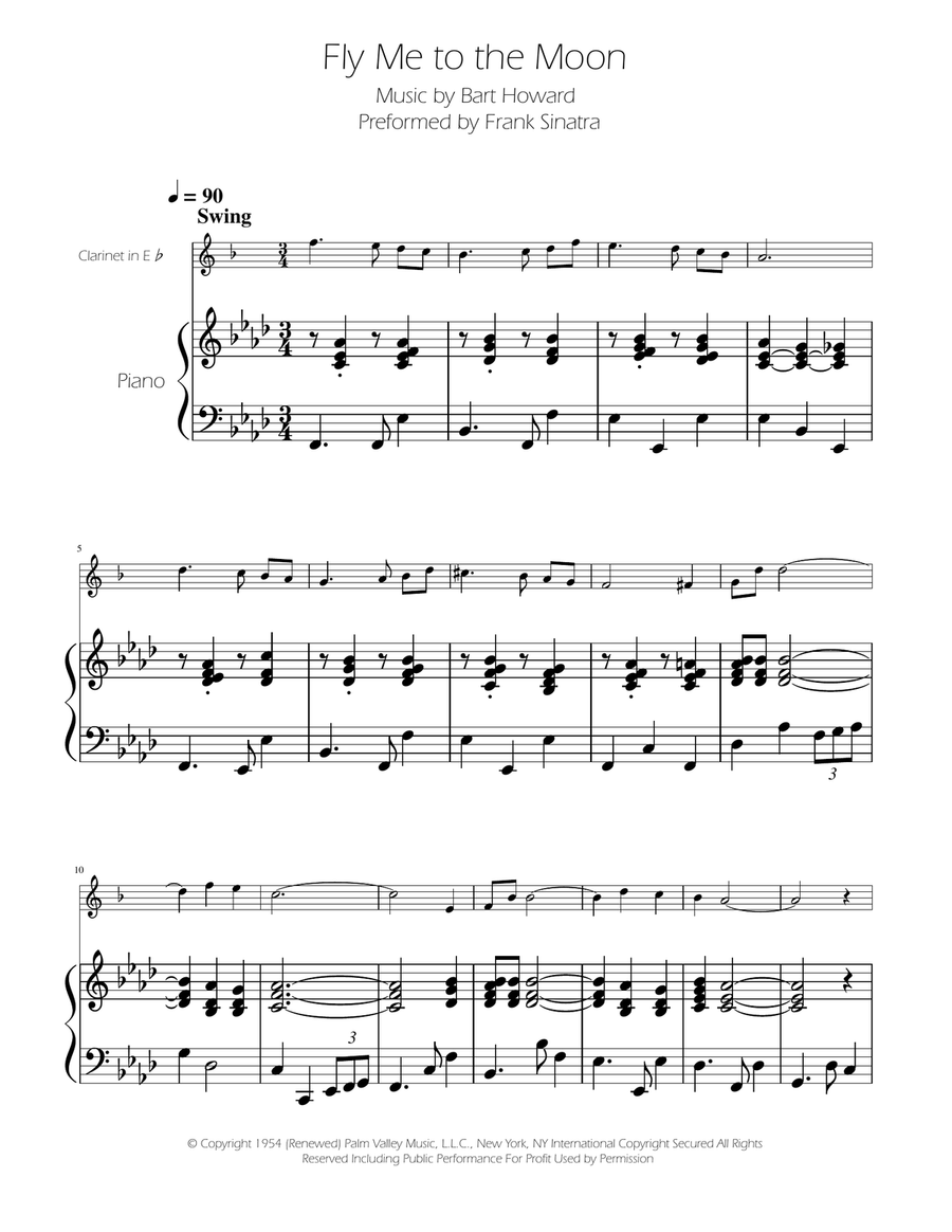Fly Me To The Moon (In Other Words) E-Flat Clarinet scores gallery preview page 1