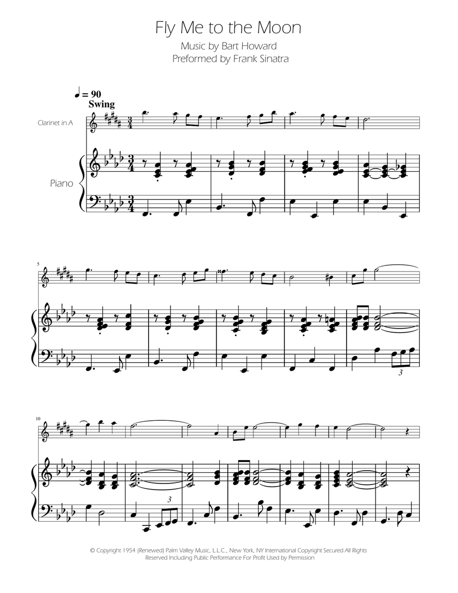 Fly Me To The Moon (In Other Words) A Clarinet scores gallery preview page 1