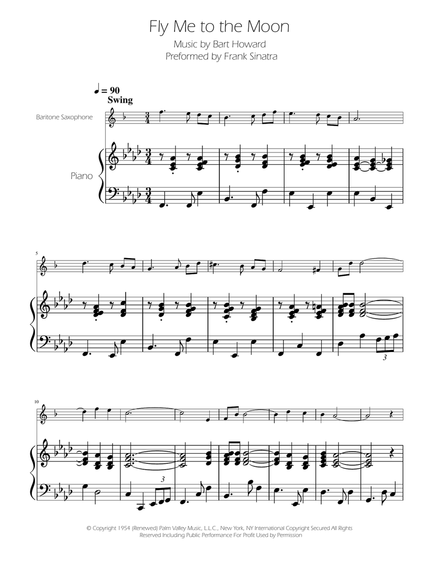 Fly Me To The Moon (In Other Words) Baritone Saxophone scores gallery preview page 1