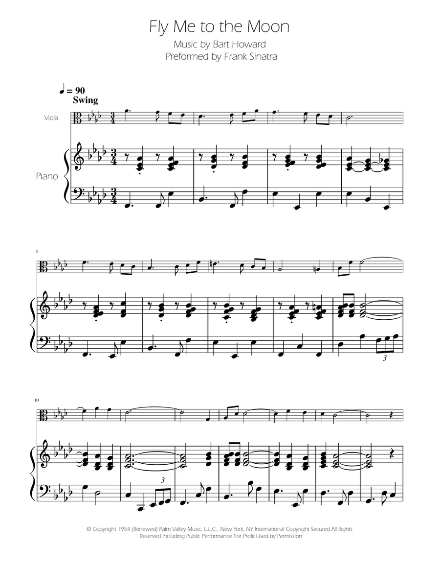 Fly Me To The Moon (In Other Words) Viola scores gallery preview page 1