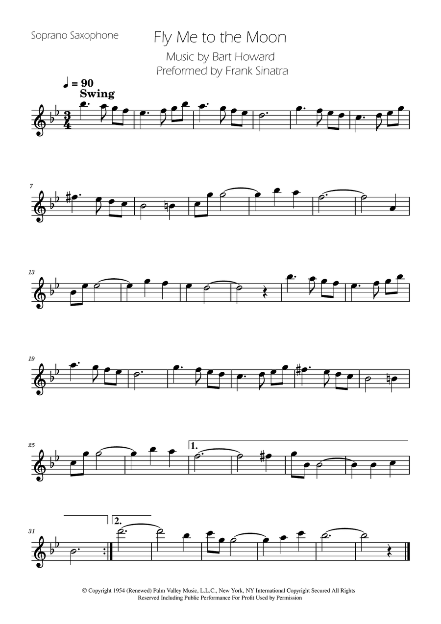 Fly Me To The Moon (In Other Words) Soprano Saxophone scores gallery preview page 1