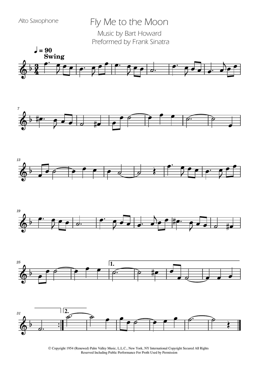 Fly Me To The Moon (In Other Words) Alto Saxophone scores gallery preview page 1