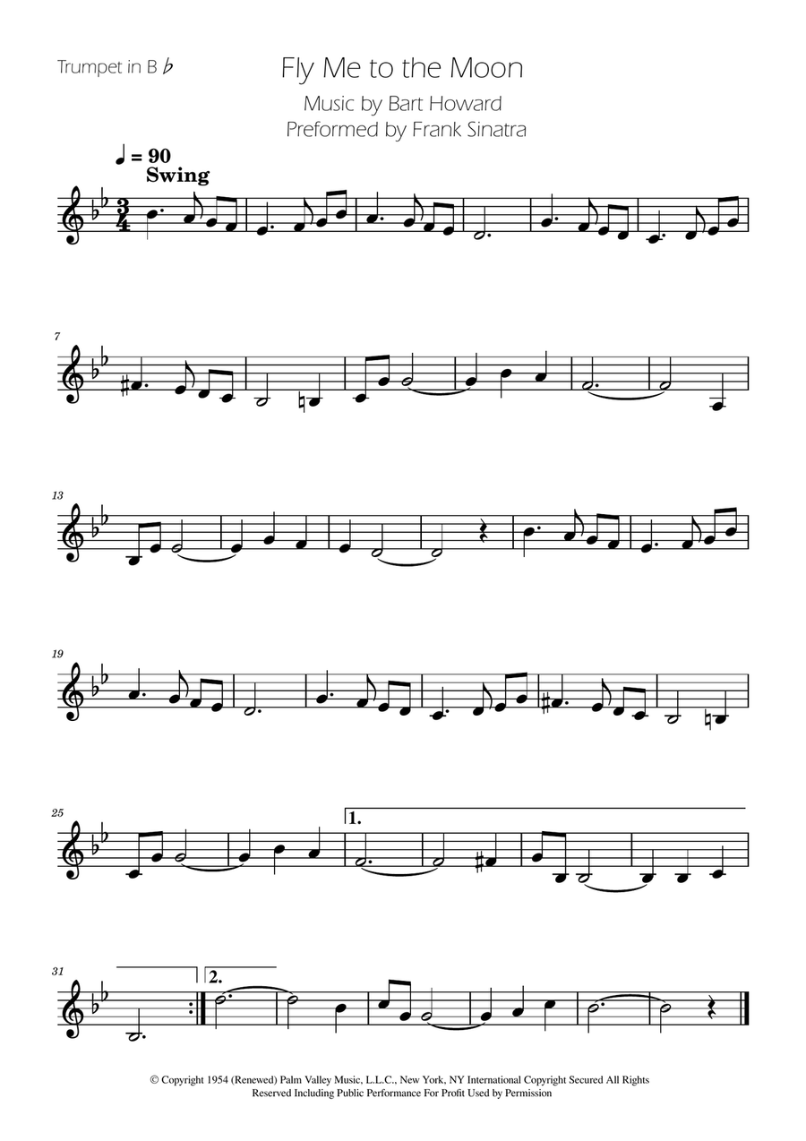Fly Me To The Moon (In Other Words) B-Flat Trumpet scores gallery preview page 1
